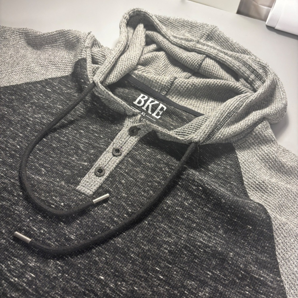 BKE Extra Large XL Gray Black‎ Henley Hoodie Long Sleeve Mens Casual